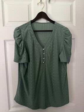 LOMON Puff Short Sleeve Shirt Summer Tops V Neck Casual T Shirts Loose Fit Large
